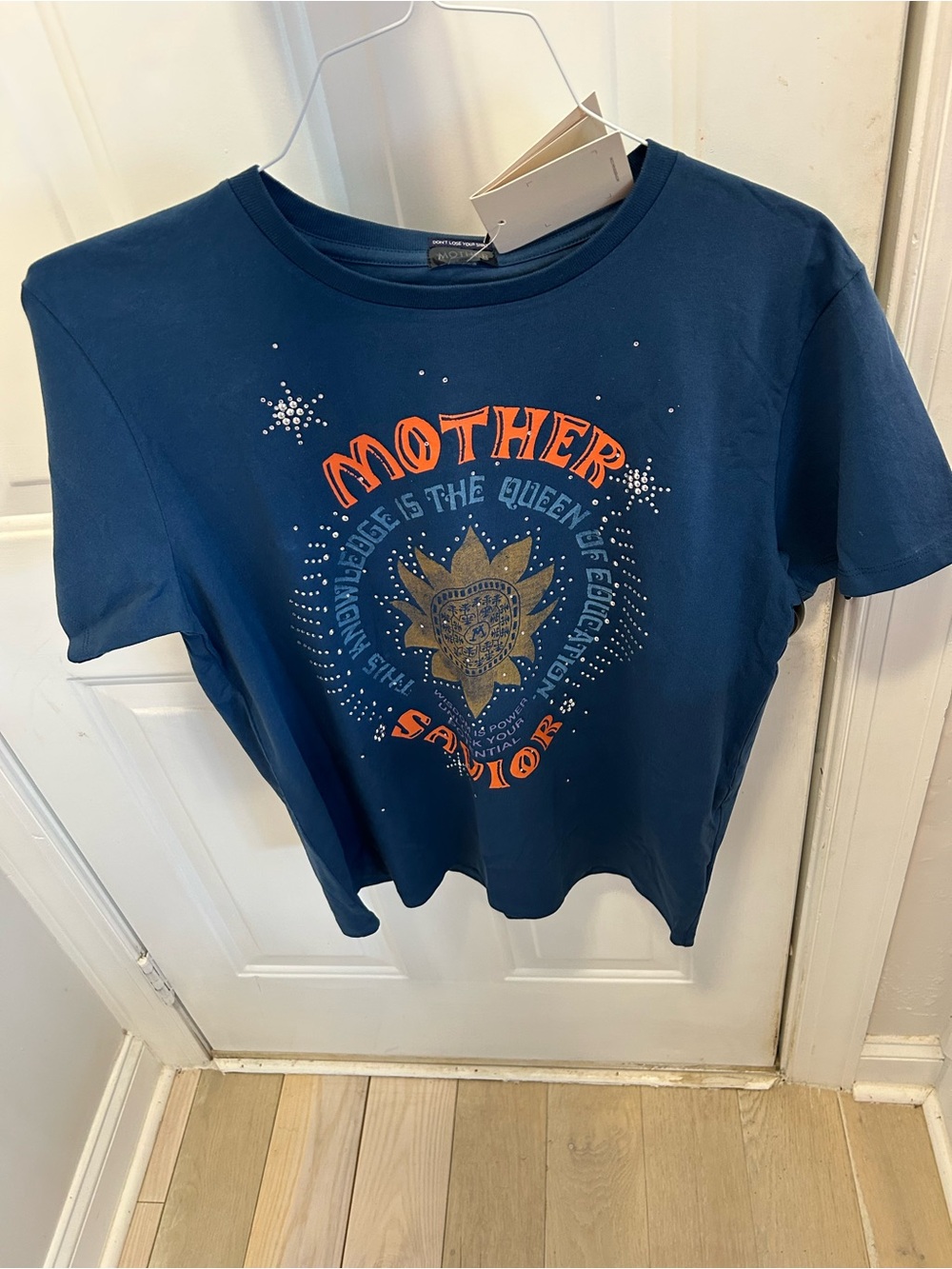 NWT MOTHER short sleeve graphic tee shirt with rhinestones!!
